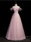 Pink Sequins Tulle Off the Shoulder Beading Prom Dresses