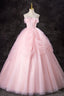 Pink Strapless Tulle Floor Length Prom Dress, Lovely A Line Prom Dresses