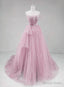 Pink Straps Tulle Chic Long Prom Dress Prom Dress, Pink A Line Prom Dresses