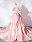 Pink Sweep Train Satin Long Prom Dress, Pink Prom Dresses