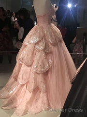 Pink Sweetheart Ball Gown Prom Dress With Lace