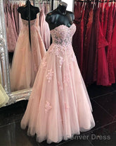 Pink Sweetheart Corset Appliquqes Prom Dress