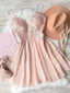 Pink Sweetheart Neck Chiffon Lace Short Prom Dress Lace Homecoming Dresses