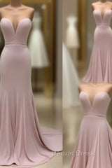 Pink Sweetheart Neck Mermaid Long Prom Dresses, Pink Evening Dresses