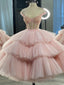 Pink Sweetheart Neck Tulle Beads Short Prom Dress, Pink Homecoming Dresses