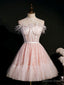 Pink Sweetheart Neck Tulle Lace Short Prom Dress, Puffy Pink Homecoming Dresses