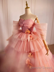 Pink Sweetheart Neck Tulle Long Ball Gown, Beautiful A-Line Evening Party Gown