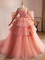 Pink Sweetheart Neck Tulle Long Ball Gowns, Beautiful A Line Prom Gowns
