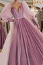 Pink sweetheart neck tulle long prom Dress tulle Prom Dresses