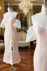 Pink Sweetheart Off Shoulder Lace Prom Dresses Lace Formal Dresses