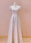 Pink Sweetheart Short Sleeves Floor Length Party Dress, Pink Wedding Party Dresses