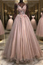 Pink sweetheart tulle lace long prom Dress pink tulle Prom Dresses