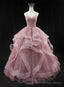 Pink Sweetheart Tulle Long Prom Dress, Pink Sweet 16 Gowns