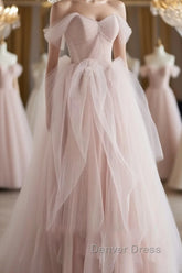 Pink sweetheart tulle long prom Dresses, pink tulle formal Dresses