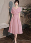 Pink Tea Length Wedding Prom Dress, Pink Bridesmaid Dresses