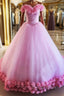 Pink tulle 3d flower tulle long prom Gowns, pink tulle Prom Dresses