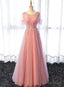 Pink Tulle A-line Long Party Dress, Pink Bridesmaid Dress