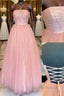 Pink tulle A Line long prom Dress tulle Prom Dresses