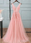Pink Tulle A Line Simple Long Prom Dress, A Line Prom Dress