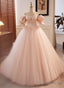 Pink Tulle And Satin Beaded Sweetheart Long Prom Dress, Pink Sweet 16 Dresses