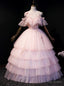Pink Tulle Appliques Backless Quinceanera Dresses