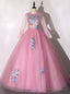 Pink Tulle Appliques Long Sleeve Quinceanera Dresses