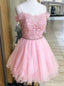 Pink Tulle Appliques Off the Shoulder Homecoming Dresses