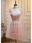Pink Tulle Appliques Straps Homecoming Dresses