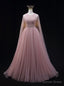 Pink Tulle Backless Beading Prom Dresses