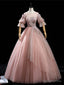 Pink Tulle Backless Beading Short Sleeve Quinceanera Dresses