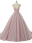 Pink Tulle Deep V Neck Sleeveless Backless Wedding Dresses