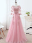 Pink Tulle Elegant Prom Dress with Lace, Pink A Line Prom Dress Bridesmaid Dresses