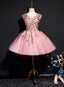 Pink Tulle Flowers Homecoming Dress, Short Pink Teen Prom Dresses