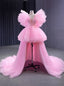 Pink Tulle V Neck Pleats Prom Dresses
