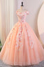 Pink Tulle Lace and Flowers Ball Gowns Prom Dress, Pink Long Sweet 16 Dresses