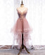 Pink Tulle Lace High Low Prom Dress, Pink Homecoming Dresses