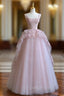 Pink tulle lace long prom Dress, pink Prom Dresses