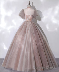 Pink Tulle Lace Long Prom Dress Pink Lace Prom Gown