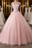 Pink tulle lace long prom Dress, pink tulle Prom Dresses