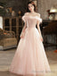 Pink Tulle Lace Long Prom Dress With Feathers, Off Shoulder Pink Evening Dress