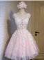 Pink Tulle Lace Short Homecoming Dress