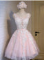 Pink Tulle Lace Short Homecoming Dresses