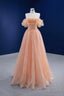 Pink Tulle Lace Strapless Prom Dress, Pink A Line Prom Dresses