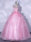 Pink Tulle Lace Straps Quinceanera Dresses