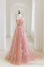 Pink Tulle Long A Line Prom Dress, Lovely Pink Prom Graduation Dresses