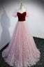 Pink Tulle Long A Line Prom Dress, Lovely Short Sleeve Prom Dresses
