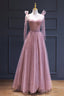 Pink Tulle Long A Line Prom Dress, Pink Prom Dresses with Corset