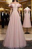 Pink Tulle Long A Line Prom Dresses Pink Evening Dresses