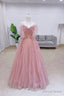 Pink Tulle Long A Line Prom Dress with Bow, Pink Prom Graduation Dresses
