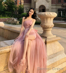 Pink Tulle Long Formal Dress Party Dress, Pink Tulle And Satin Prom Dress